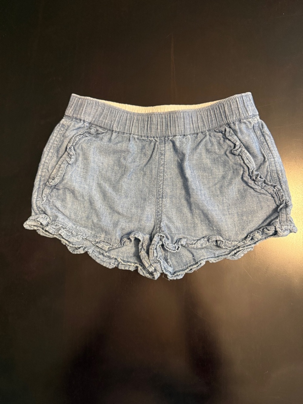 Crewcuts Light Blue Chambray Ruffle-Hem 100% Cotton Elastic Waist Shorts